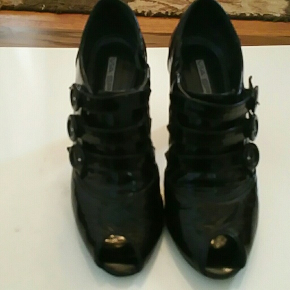 Via spiga ITALY Black Patent Leather Booties Boots HEEL MULE - Picture 3 of 5